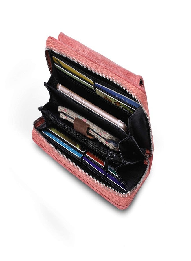 موكا محفظة يد طويلة بسحاب من MOCA Premium للنساء والفتيات، محفظة نسائية أنيقة مزودة بجيب للهاتف المحمول وحامل للنقود والبطاقات (لون أحمر خمري). - Image 2